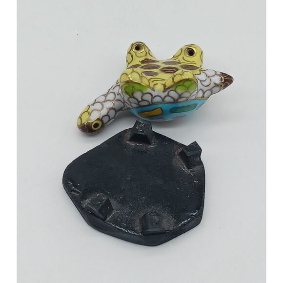 Cloisonne Enamel Colorful Turtle With Wooden Stand Figural Figurine Miniature - Picture 7 of 8